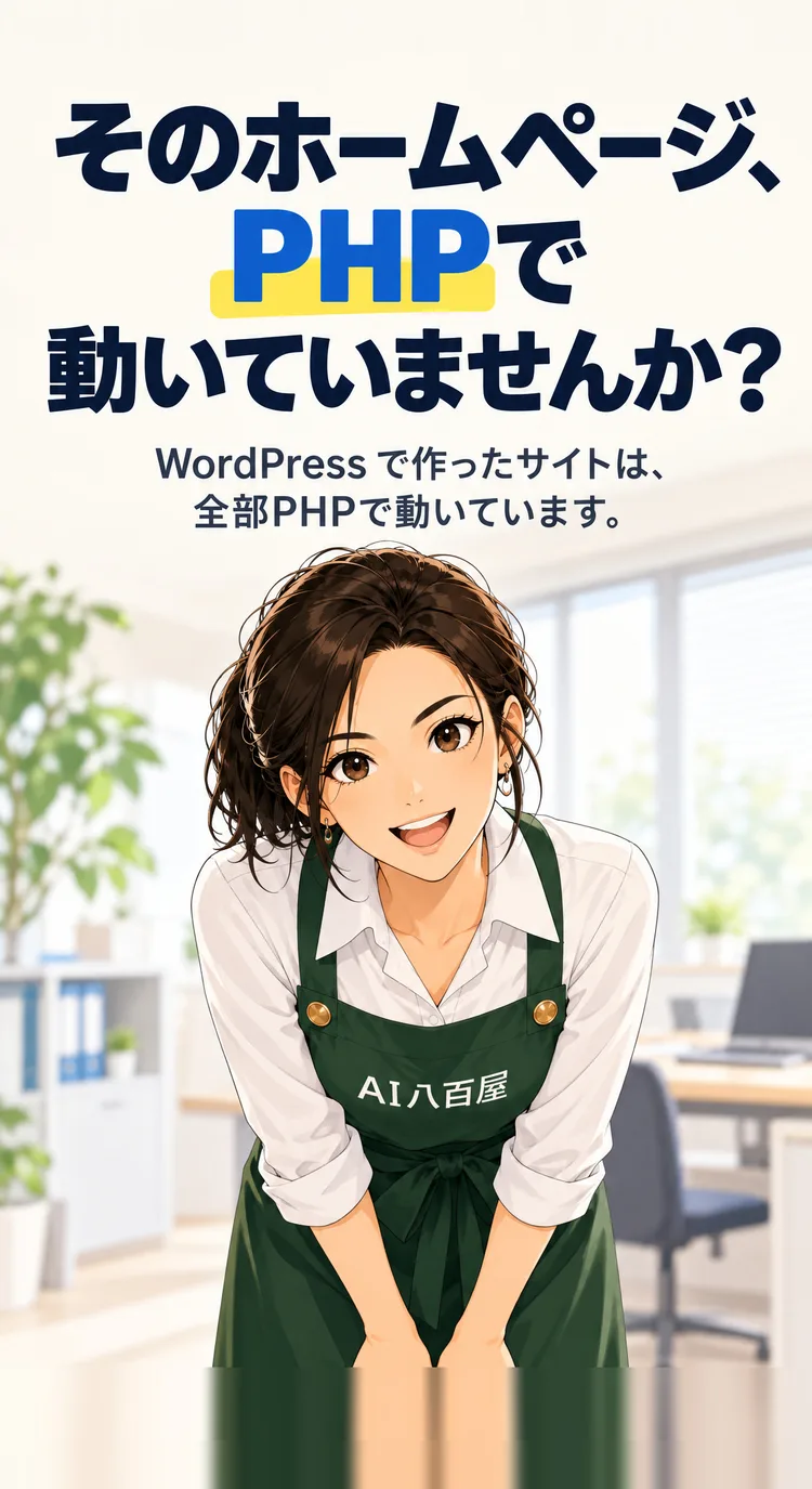 そのホームページ、PHPで動いていませんか？ WordPress で作ったサイトは、全部PHPで動いています。