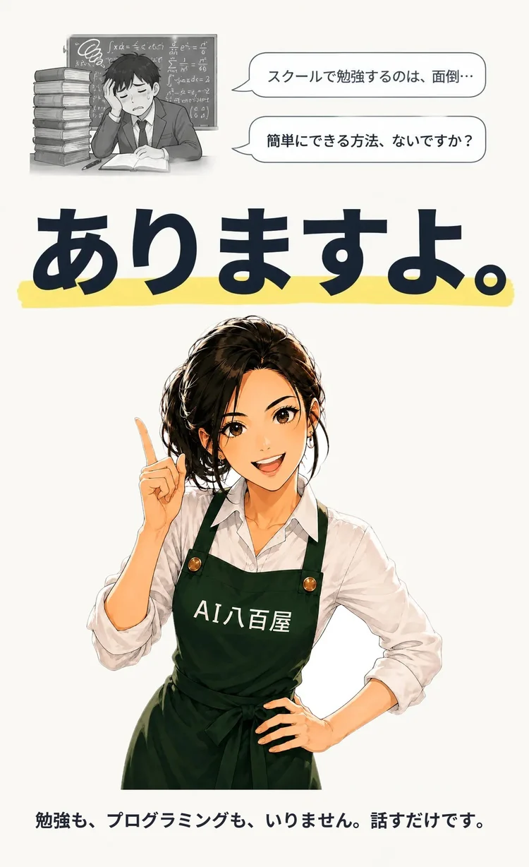 スクールで勉強するのは、面倒… 簡単にできる方法、ないですか？ ありますよ。 勉強も、プログラミングも、いりません。話すだけです。